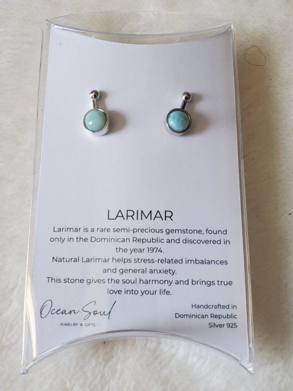NWT Ocean Soul Dominican Republic Natural Larimar 925 Sterling Silver Earrings